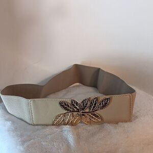 Elegant Tan Belt with Gold Leaf Accent